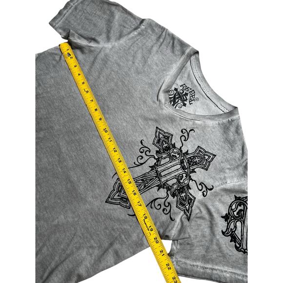 Y2K Rebel Saints Shirt Mens Medium Affliction Biker Angel Wings Skull Grunge - Picture 7 of 11